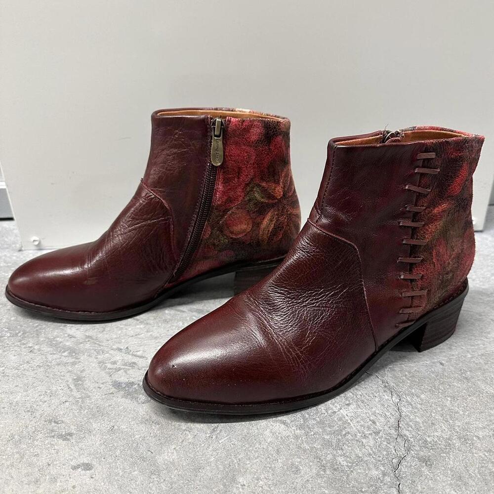 Spring Step L'Artiste Burgundy Leather Floral Ankle Boots